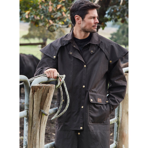 Burke & Wills Mens Balranald Oilskin Long Coat
