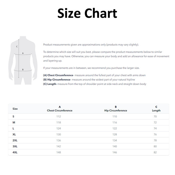 Burke & Wills Mens Capricorn Vest - Size Chart