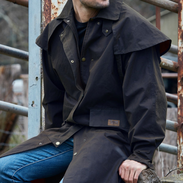 Burke & Wills Mens Brown Stockman Oilskin Long Coat