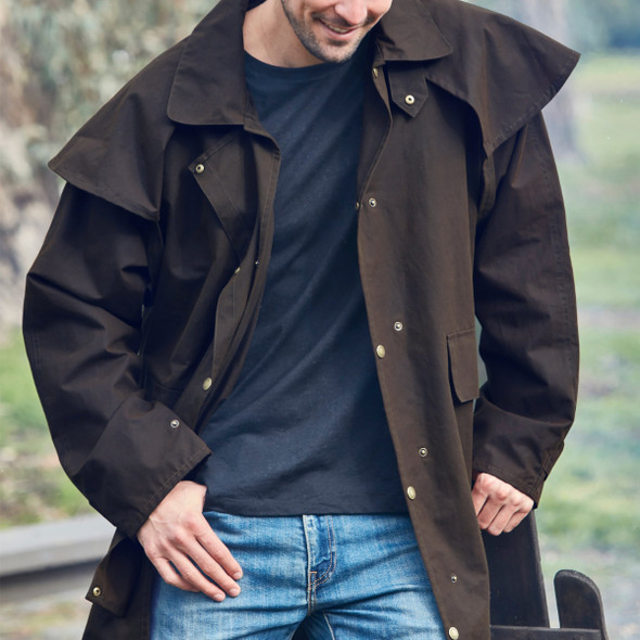 Burke & Wills Mens Brown Stockman Oilskin Short Coat